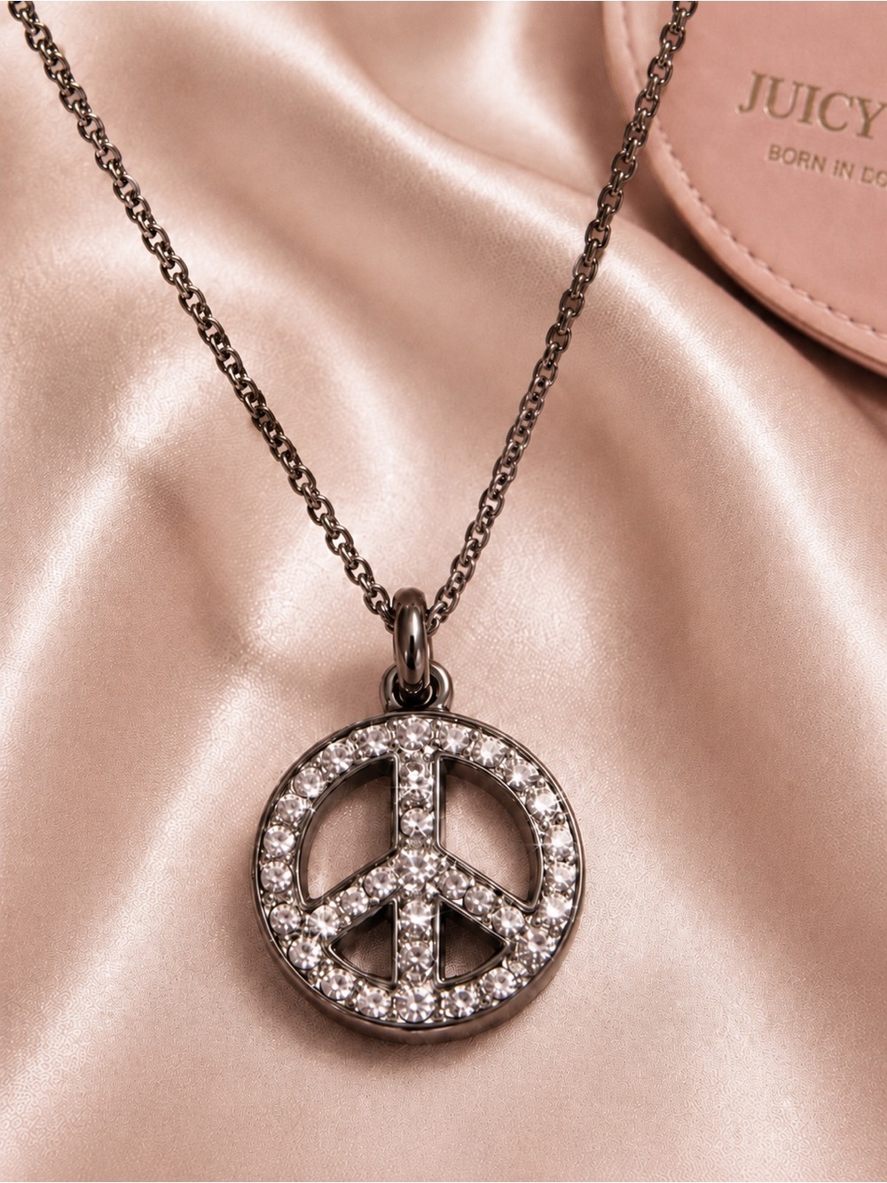 Vintage Juicy Couture Rhinestone Peace Sign Necklace Y2K 19”